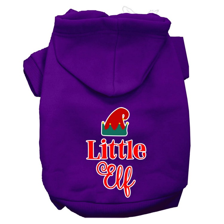 Little Elf Screen Print Dog Hoodie Purple XS